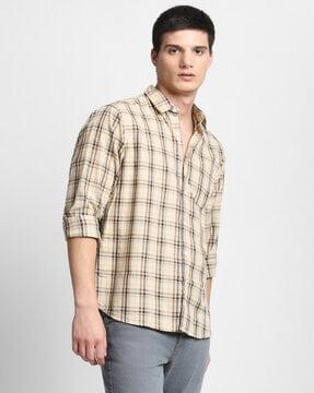 checked slim fit shirt with patch pocket