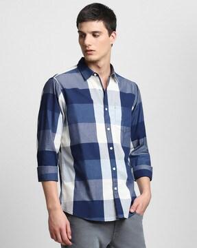 checked slim fit shirt with patch pocket