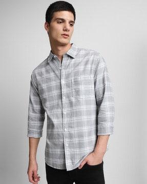 checked slim fit shirt with patch pocket