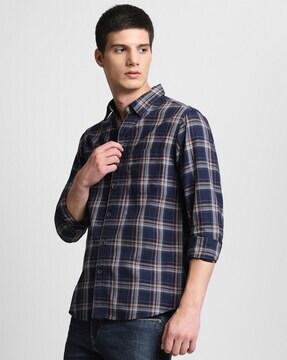 checked slim fit shirt with patch pocket