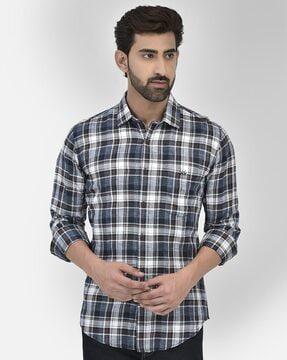 checked slim fit shirt with patch pocket