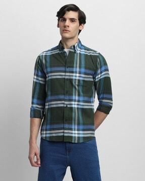 checked slim fit shirt with patch pocket