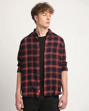 checked slim fit shirt with patch pocket