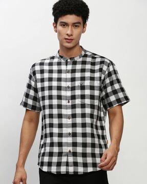 checked slim fit shirt with patch pocket