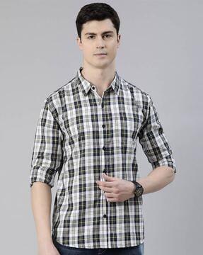 checked slim fit shirt with patch pocket