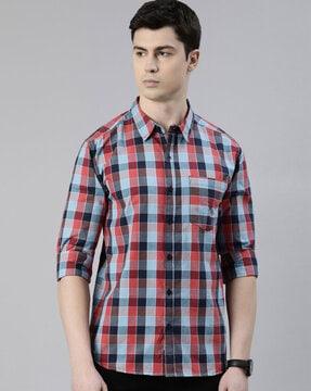 checked slim fit shirt with patch pocket