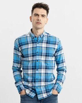 checked slim fit shirt with patch pocket