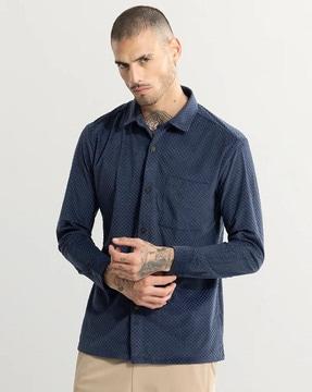 checked slim fit shirt with patch pocket