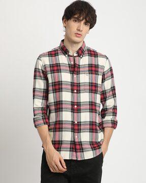 checked slim fit shirt with patch pocket