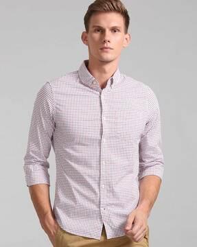 checked slim fit shirt with patch pocket