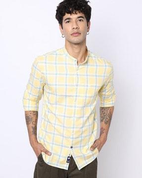 checked slim fit shirt with patch pocket