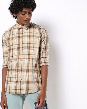 checked slim fit shirt with patch pocket