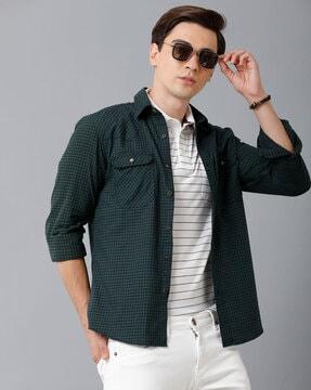 checked slim fit shirt with patch pockets
