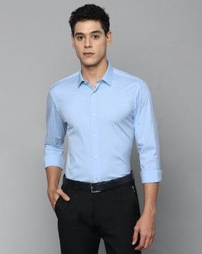 checked slim fit shirt with spread collar