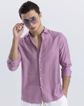 checked slim fit shirt with spread collar