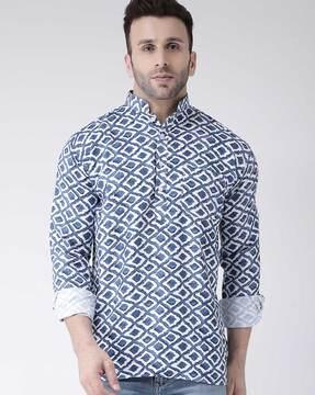 checked slim fit short kurta