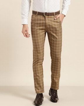 checked slim fit trousers with insert pockets