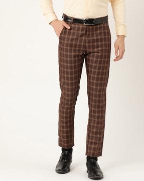 checked slim fit trousers