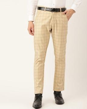 checked slim fit trousers