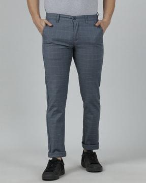 checked slim fit trousers