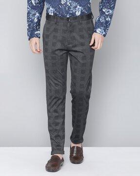 checked slim fit trousers