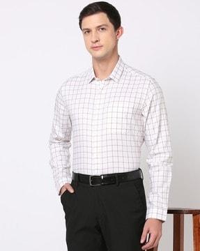 checked slim fit with patch pocket