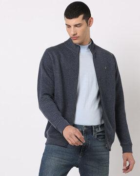 checked slim fit zip-front sweatshirt