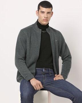 checked slim fit zip-front sweatshirt