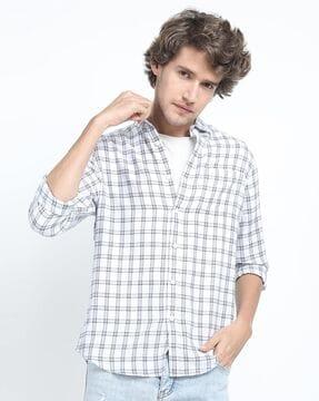 checked slim shirt with patch pocket