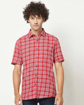 checked slim shirt with patch pocket