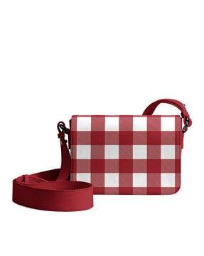 checked sling bag with adjustable strap