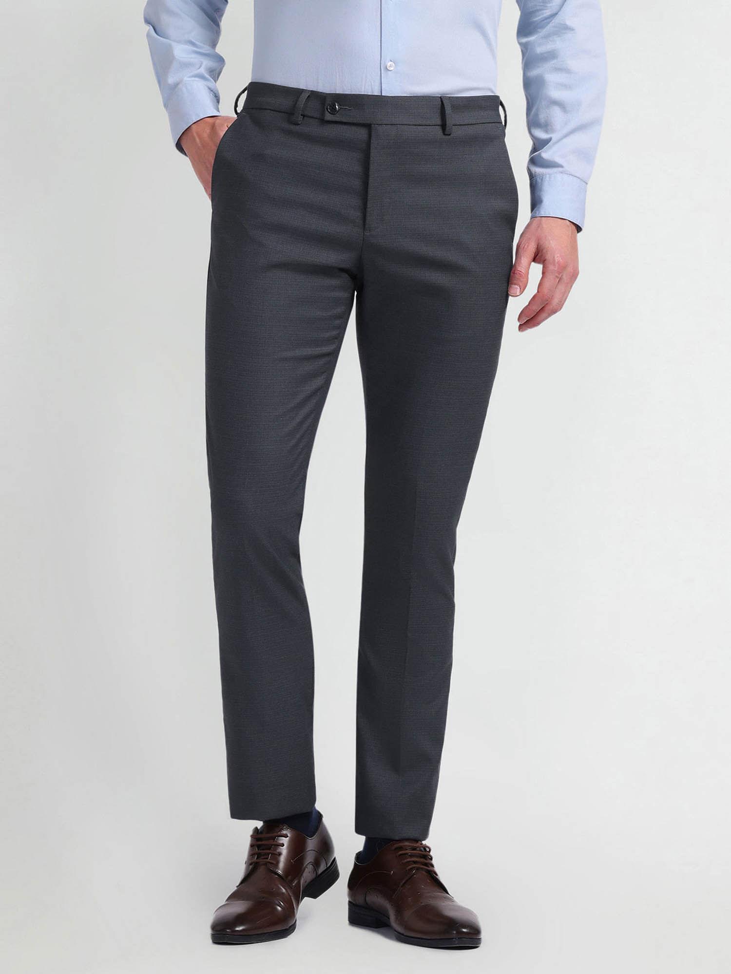 checked smart flex formal trousers