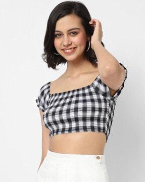checked smocked top