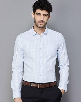 checked spread collared cotton shirt