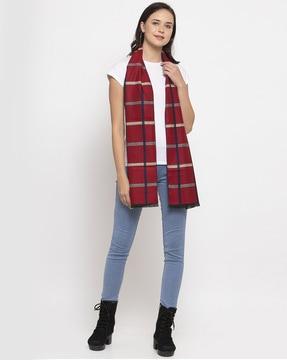 checked stole with fringe hems