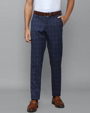 checked straight fit flat-front chinos