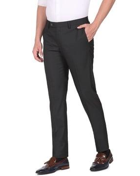 checked straight fit flat-front trousers