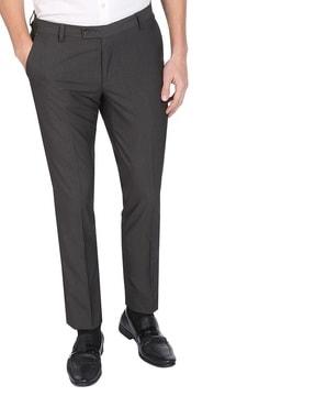 checked straight fit flat-front trousers