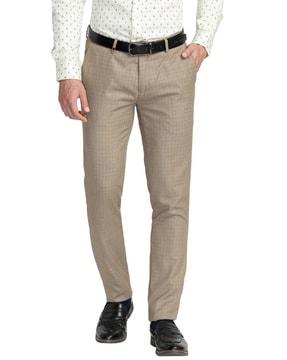 checked straight fit flat-front trousers