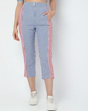 checked straight fit pants
