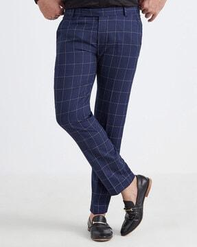 checked straight-fit trousers