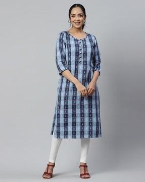 checked straight kurta