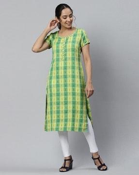 checked straight kurta