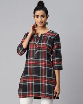 checked straight kurta