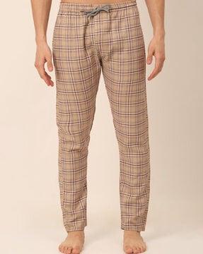 checked straight track pants with drawstring waist 