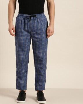 checked straight track pants with drawstring waist