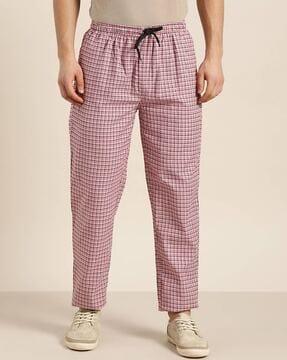 checked straight track pants with drawstring waist