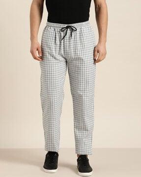 checked straight track pants with drawstring waist