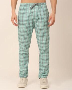 checked straight track pants with drawstring waist