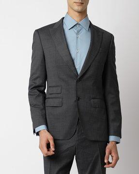 checked stretchable virgin wool slim fit suit